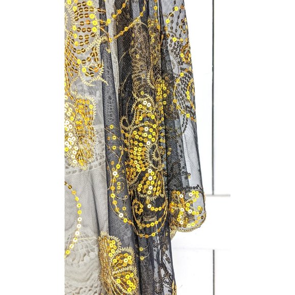 Gold black floral sequin sheer kimono cover up jacket - Picture 5 of 6